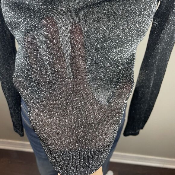 moda international Retro 90s Whimsygoth Black Silver Shimmer Small Top Witchy - Picture 3 of 8